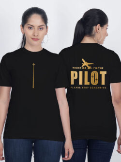 Black Cotton Pilot Gold Printed Printed Women T-shirt