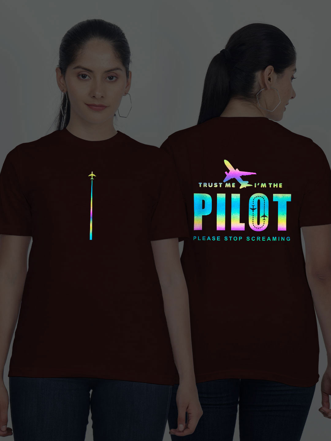 Maroon Cotton Pilot Rainbow Women T-shirt