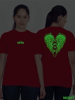 Red Cotton Love Wings Glow in Dark Women T-shirt