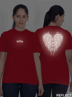 Red Cotton Love Wings Reflective Women T-shirt