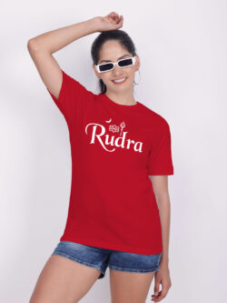 Red Cotton Rudra Name Women T-shirt