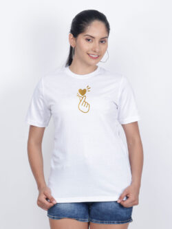 White Cotton Koren Love Symbol Gold Printed Printed Women T-shirt