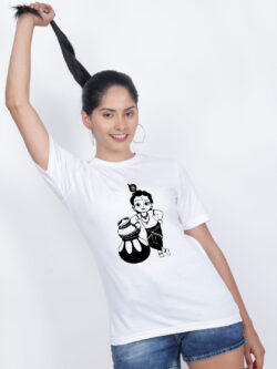White Cotton Krishna Women T-shirt
