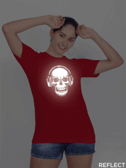 Red Cotton Music Lover Skull Reflective Women T-shirt