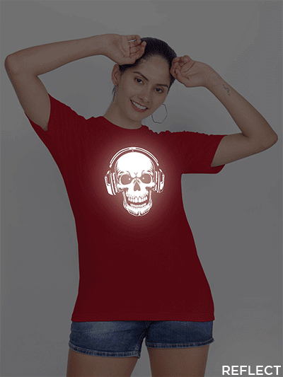 Red Cotton Music Lover Skull Reflective Women T-shirt