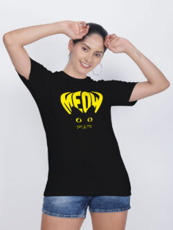 Black Cotton Meow Cat Eye Women T-shirt