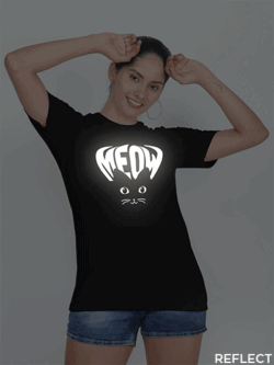 Black Cotton Meow Cat Eye Reflective Women T-shirt