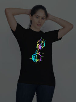 Black Cotton Shiva Trishul Rainbow Women T-shirt