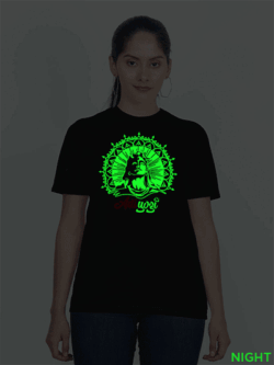 Black Cotton Adiyogi Glow in Dark Women T-shirt