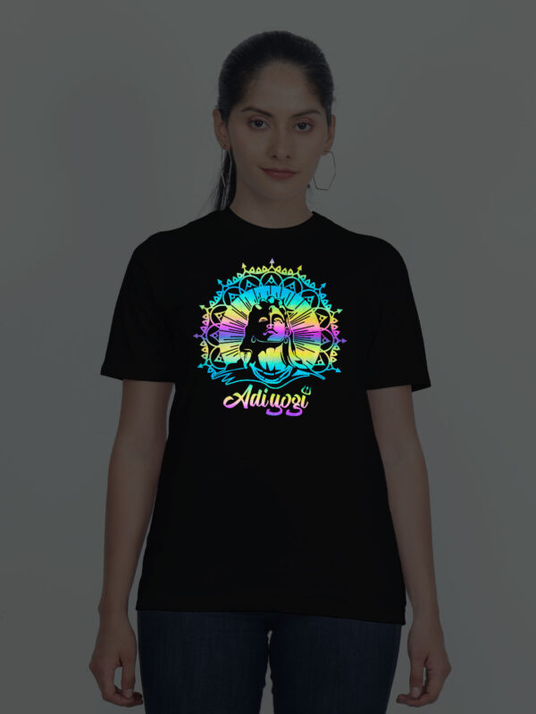 Black Cotton Adiyogi Rainbow Women T-shirt