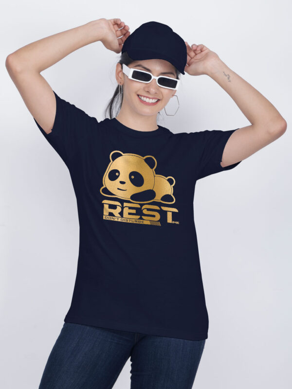Nblue Cotton Panda Gold Printed Printed Women T-shirt