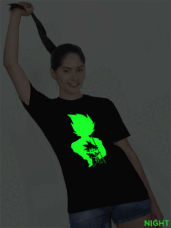 Black Cotton Goku Fighter Glow in Dark Women T-shirt