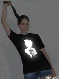 Black Cotton Goku Fighter Reflective Women T-shirt