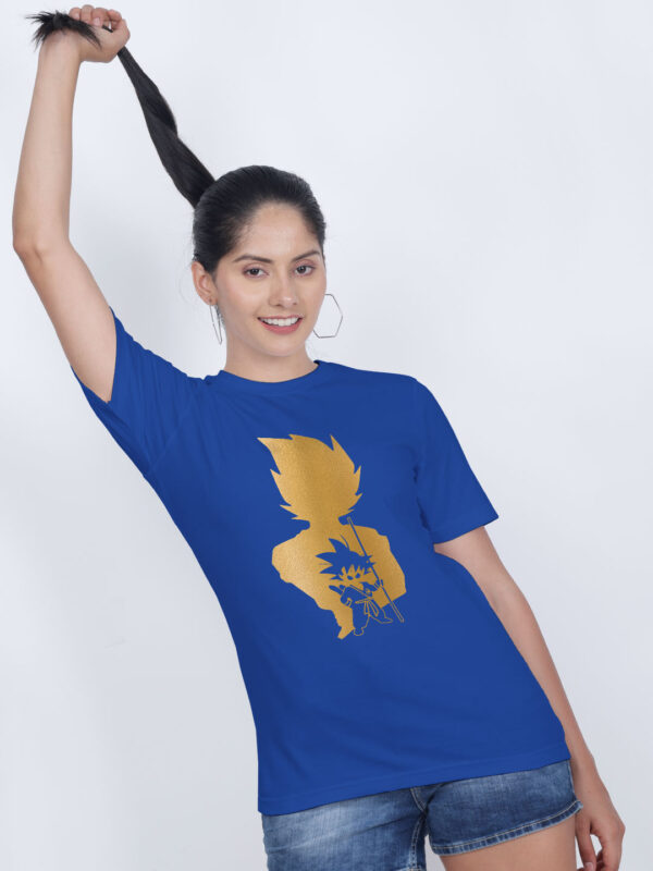 Rblue Cotton Goku Fighter Gold Printed Printed Women T-shirt
