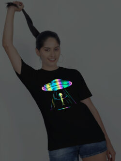 Black Cotton Alien Rainbow Women T-shirt