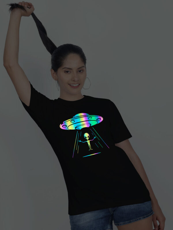 Black Cotton Alien Rainbow Women T-shirt