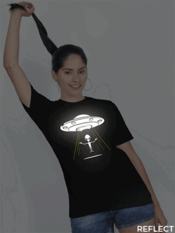 Black Cotton Alien Reflective Women T-shirt
