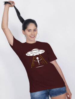 Maroon Cotton Alien Women T-shirt