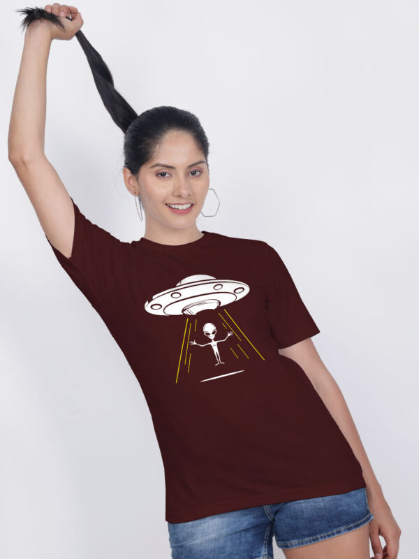 Maroon Cotton Alien Women T-shirt
