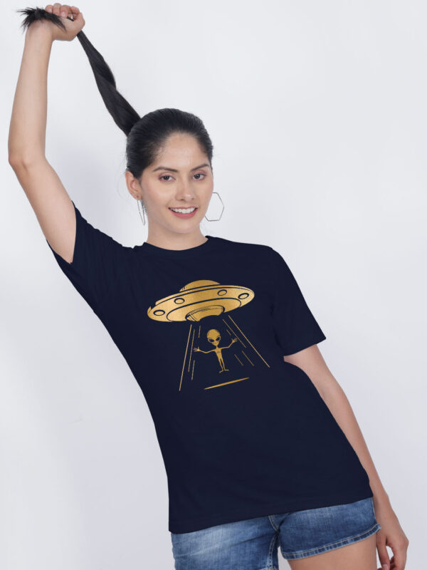 Nblue Cotton Alien Gold Printed Printed Women T-shirt