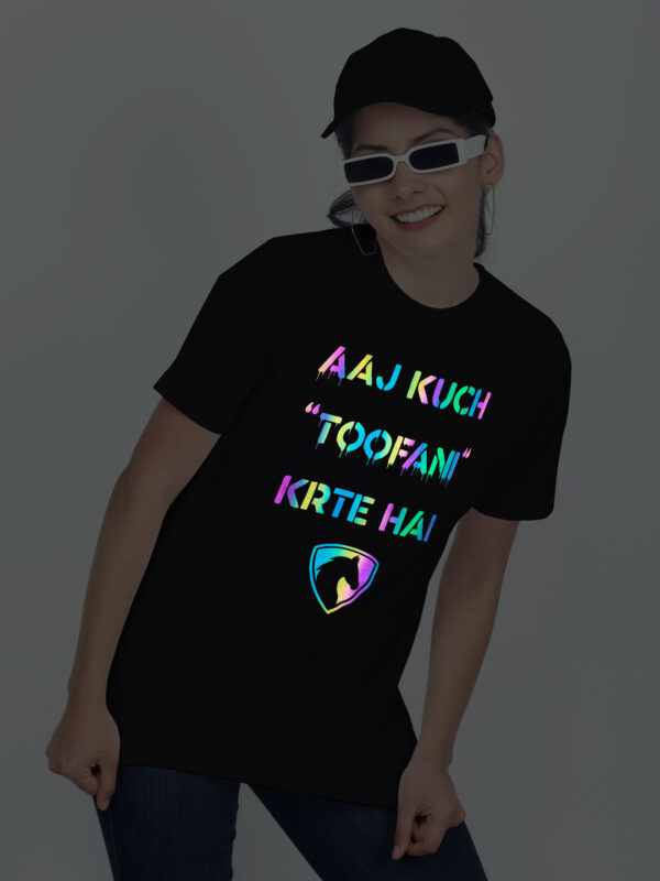 Black Cotton Aaj Kuch Toofani Karte Hai Rainbow Women T-shirt