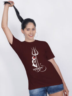 Maroon Cotton Mahakaal Kids Glow in Dark T-shirt Women T-shirt