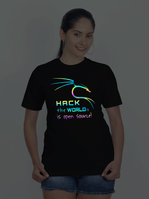 Black Cotton Hack the World Hacker Rainbow Women T-shirt