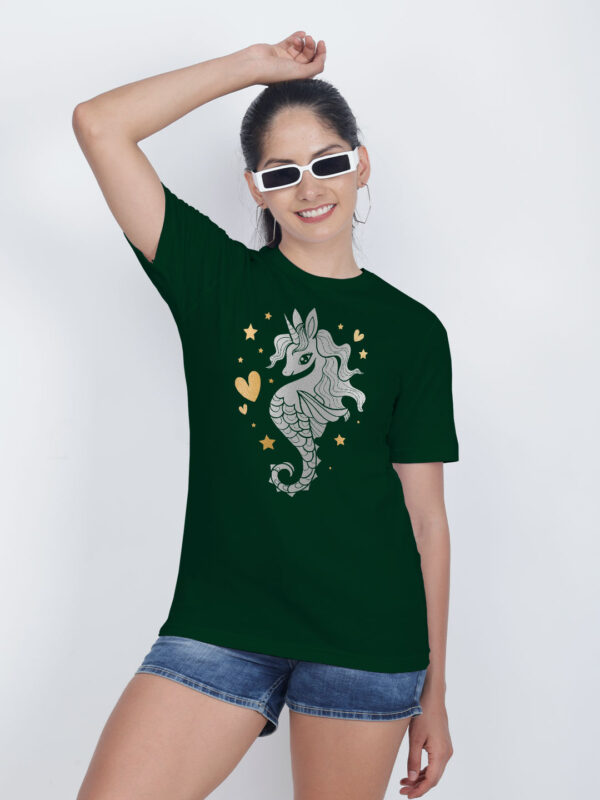Bgreen Cotton Seahorse Gold Printed Printed Women T-shirt