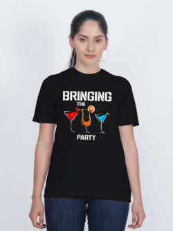 Black Cotton Bringing the Party Women T-shirt
