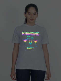 Grey Cotton Bringing the Party Rainbow Women T-shirt