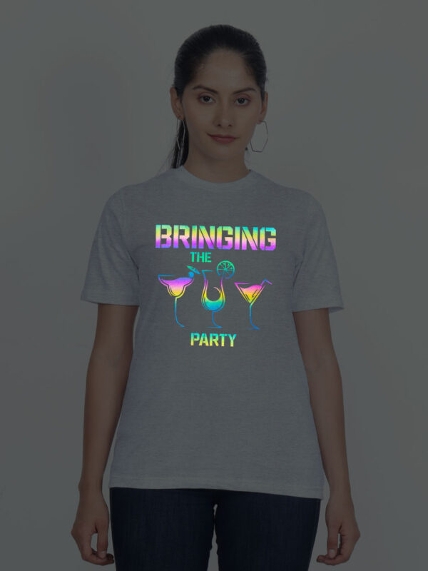 Grey Cotton Bringing the Party Rainbow Women T-shirt