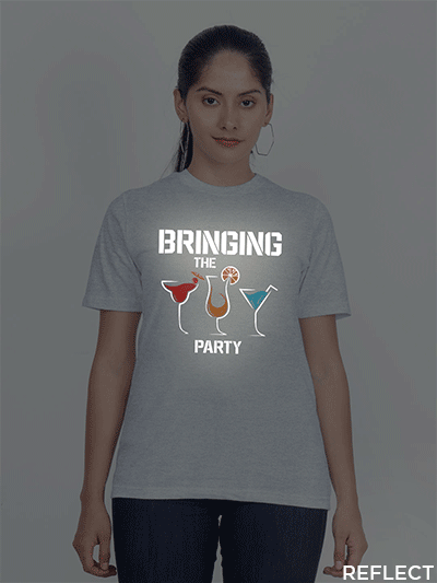 Grey Cotton Bringing the Party Reflective Women T-shirt