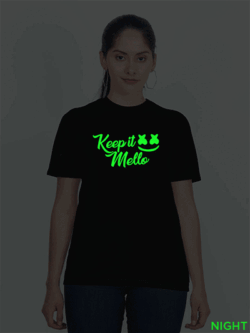 Black Cotton Keep it Mello Glow in Dark Women T-shirt