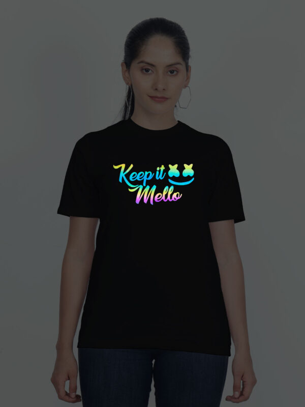 Black Cotton Keep it Mello Rainbow Women T-shirt