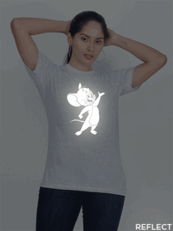 Grey Cotton Cute Jerry Reflective Women T-shirt