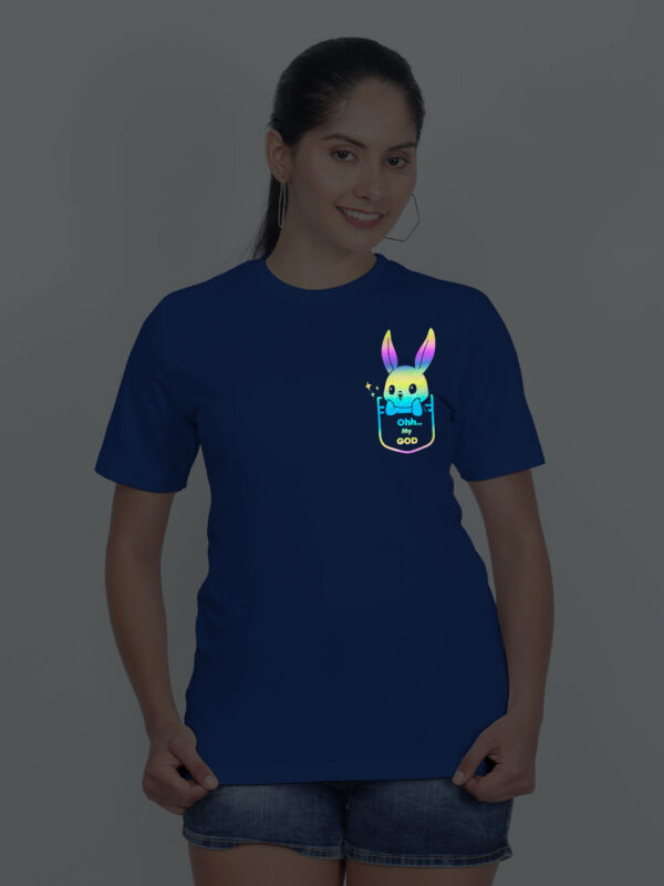 Rblue Cotton Cute Rabbit OMG Rainbow Women T-shirt