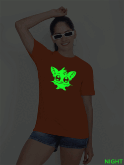 Orange Cotton Halloween Cute Bat Glow in Dark Women T-shirt
