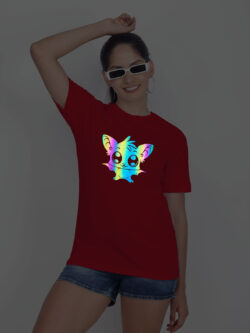 Red Cotton Halloween Cute Bat Rainbow Women T-shirt