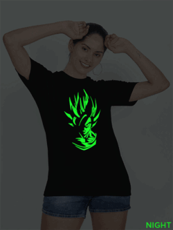 Black Cotton Goku Glow in Dark Women T-shirt