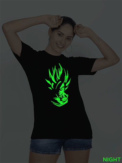 Black Cotton Goku Glow in Dark Women T-shirt