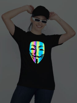 Black Cotton Hacker Face Rainbow Women T-shirt