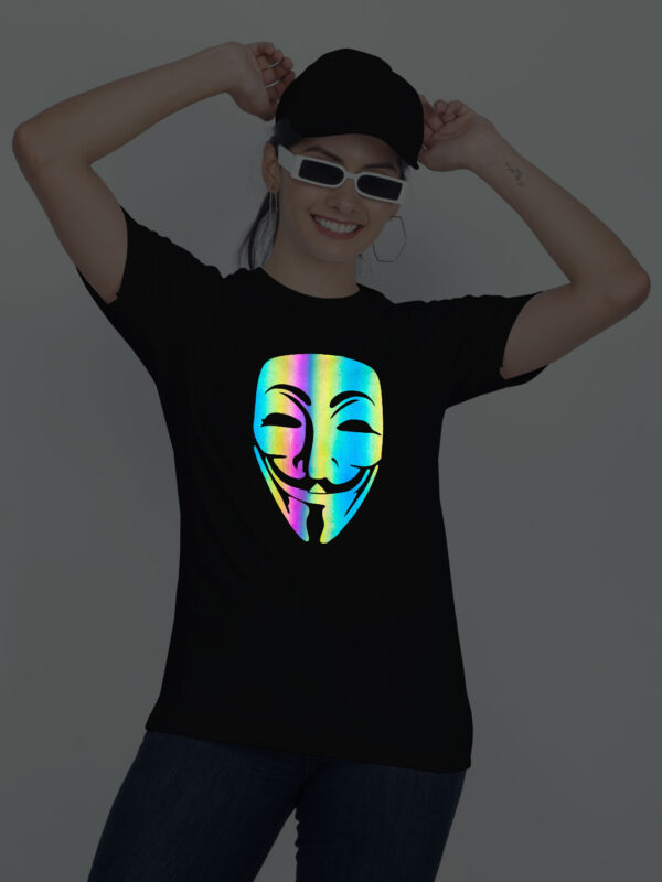 Black Cotton Hacker Face Rainbow Women T-shirt