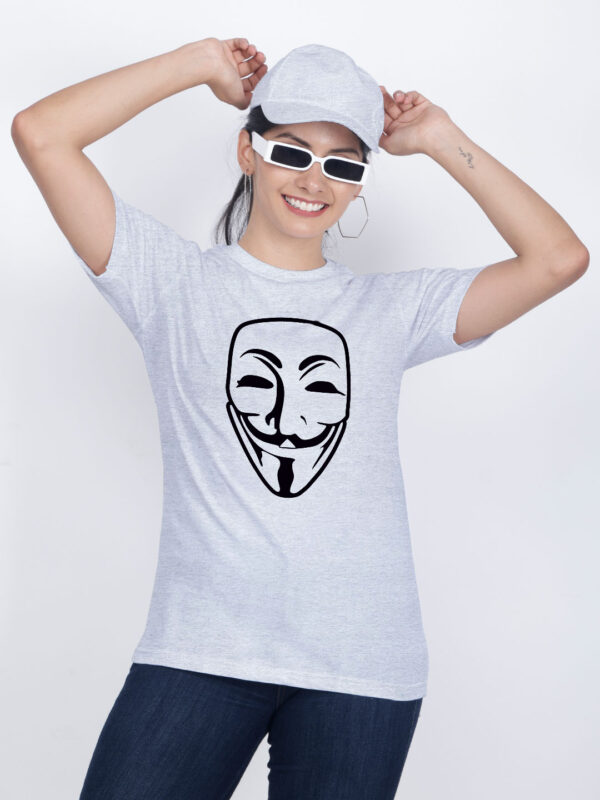 Grey Cotton Hacker Face Women T-shirt