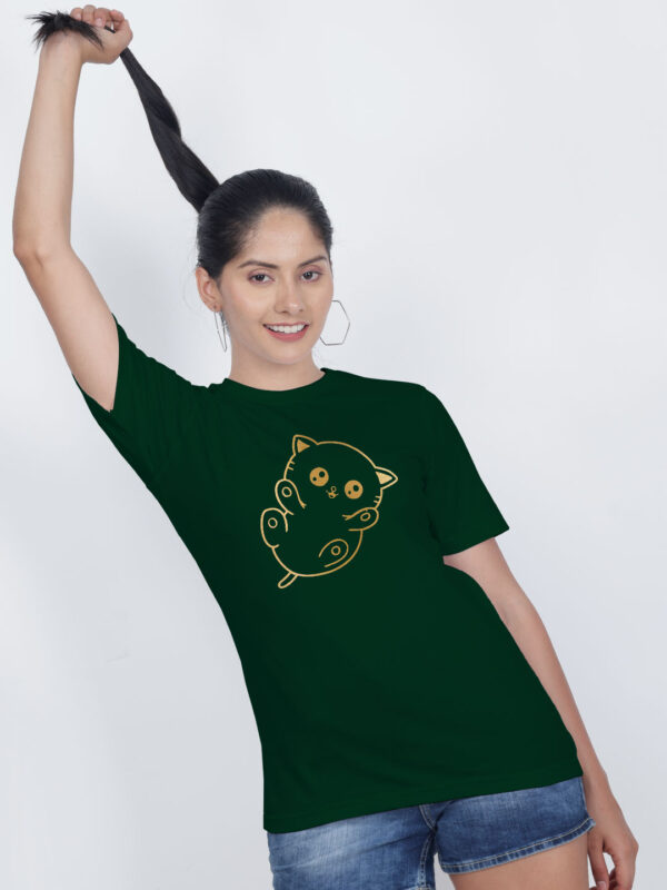 Bgreen Cotton Cute Little Cat Gold Printed Printed Women T-shirt