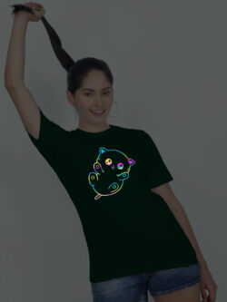 Bgreen Cotton Cute Little Cat Rainbow Women T-shirt