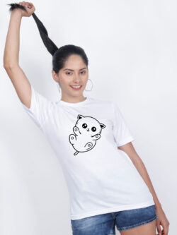White Cotton Cute Little Cat Women T-shirt