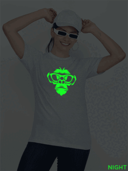 Grey Cotton Monkey Face Glow in Dark Women T-shirt