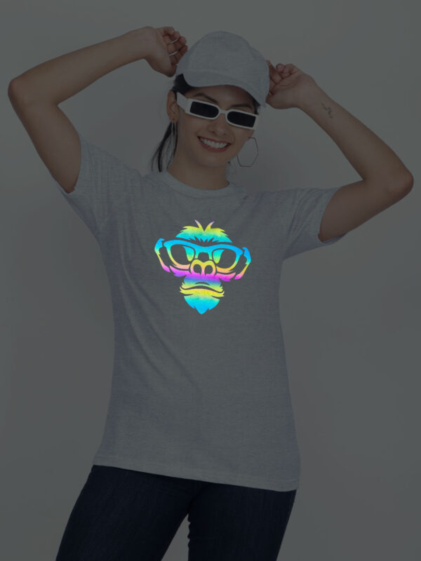 Grey Cotton Monkey Face Rainbow Women T-shirt