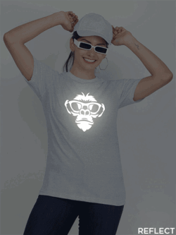 Grey Cotton Monkey Face Reflective Women T-shirt