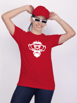 Red Cotton Monkey Face Women T-shirt